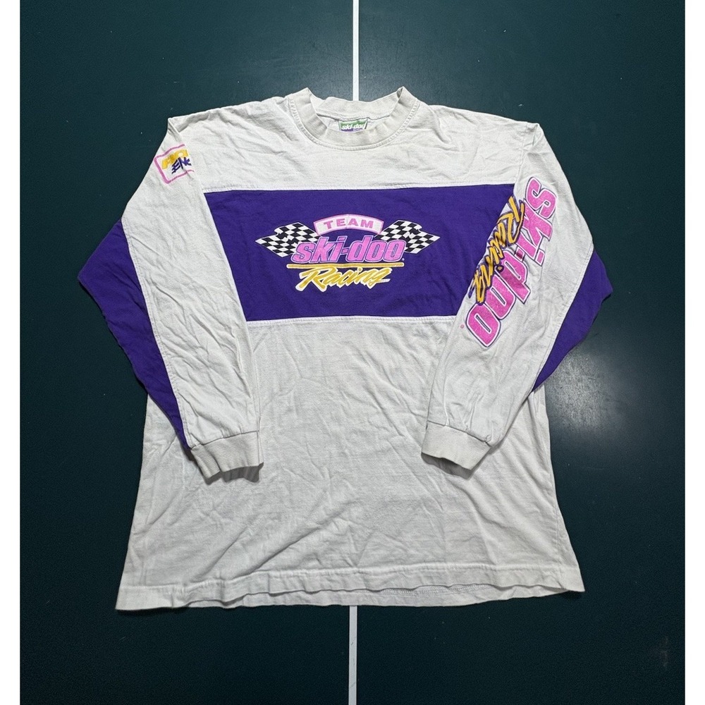Vtg 90s Ski-Doo Team Racing Long Sleeve T-Shirt Jersey‎ Large Bombardier Rotax